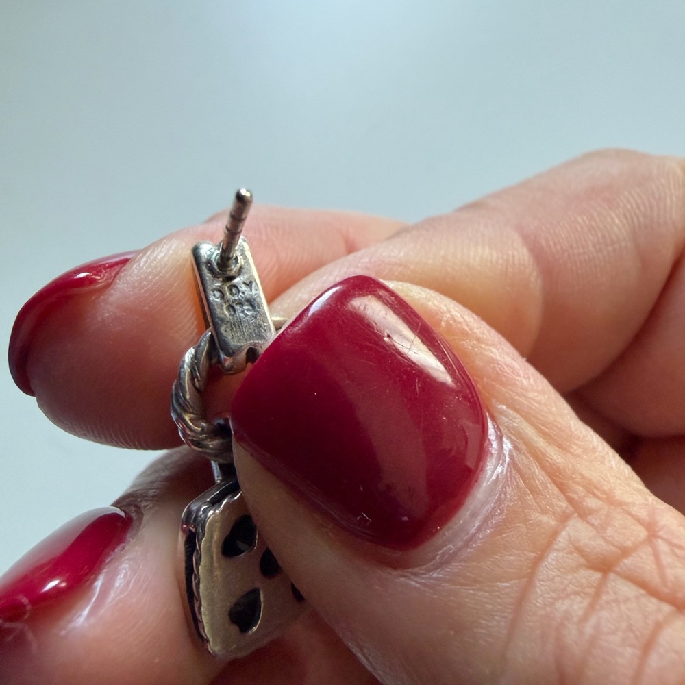 David Yurman Silver Drop Earrings with Black Stone - Picture 4 of 5